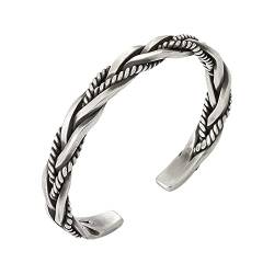 Perlen für armbänder Armschmuck Breites offenes Manschettenarmband Handgemachtes Twist Weave Armband für Männer Vintage offener Armreif Kupfermetall offener Armkette- Mädchen (Silver, One Size) von Generic