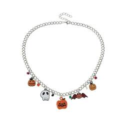 Persönlichkeit, kreative Halloween-Halskette, Kürbis-Fledermaus-Halskette, tolles Geschenk für Urlaubsgeschenke, 6 Halsketten für Frauen, 6 Stück Silberfarben, Einheitsgröße von Generic