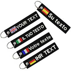 Personalisierte Schlüsselanhänger, Customize Text Tag Doppelseitige deutsche spanische italienische Flagge Stickerei für Motorräder Autos ATV Roller, Geschenk Stickerei Schlüsselanhänger （2-teilig） von Generic