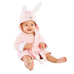 Personalisierter Baby-Bademantel, mit Kapuze und aus weichem Fleece, süße𝐫 Morgenmantel, Geschenk für Jungen und Mädchen, niedliche Panda-Ohren-Pyjamas (Pink, 12-18 Months) von Generic