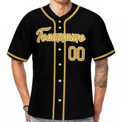 Personalisiertes Baseball Trikot Jersey personalisierte Baseball Uniform Sport Shirts Hip Hop Button Down Baseball Shirts Name und Nummer Logo für Männer und Frauen schwarz gelb von Generic