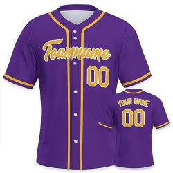 Personalisiertes Baseball Trikot Jersey personalisierte Baseball Uniform Sport Shirts Hip Hop Button Down Baseball Shirts Name und Nummer Logo für Männer und Frauen violett gelb von Generic