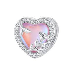 Pink Glass Rose Bead Charm 925 Sterling Silber Charm passt Pandora Armband Halskette von Generic