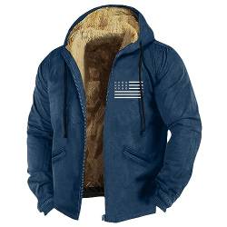 Puffer Jacke Herren Neue Lässige Mode Große Größe Schwergewicht Kapuzenjacke Fleece Gefütterter Langärmeliger Reißverschluss Winddichte Dicke Warme Outdoorjacke Men's Winter Parka (Navy,XXL) von Generic