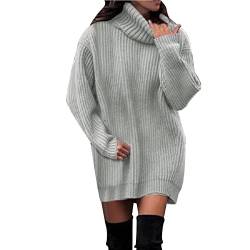 Pullover Damen, Damen Pullover Einfarbig Rollkragenpullover Strickkleid Warm Langarm Strickpullover Kleid Elegant Lässig Winterkleid Locker Longpullover Herbst Winter Kurze Pullikleid von Generic