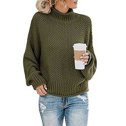 Pullover Damen, Damen Pullover Rollkragen Cordhemd Damen Damen Strick Rollkragen Pullover Oversize Fledermausärmel Strickpullover Langarm Elegant Grobstrickpullover Damen Baumwoll (A01,XL) von Generic