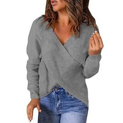 Pullover Damen Pullover mit V Ausschnitt Crossover Feinstrick Wickeloptik Pullover Tops Langarm Sweatshirt Herbst Winter Pullover Lässiger Mode Sweater von Generic