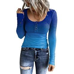 Pullover Damen Strickpullover mit Knöpfen,Henley T Shirt Damen Langarm,Basic Langarmshirt Damen V Ausschnitt Gestricktes Sweatshirt T-Shirt Sweater Pulli Oberteile Tunika Top Bluse Strickshirt von Generic