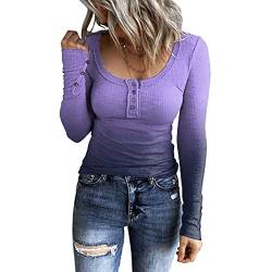 Pullover Damen Strickpullover mit Knöpfen,Henley T Shirt Damen Langarm,Basic Langarmshirt Damen V Ausschnitt Gestricktes Sweatshirt T-Shirt Sweater Pulli Oberteile Tunika Top Bluse Strickshirt von Generic