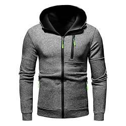 Pullover Herren Kapuzenpullover Kapuzenjacke Hoodie Sweatshirt Zip up Langarm Hoodie mit Kapuze Reißverschluss Sweatjacke Casual Sport Kapuzenpulli grau XL von Generic