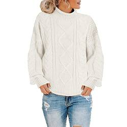 Pullover für Damen UK Damen Mode Herbst Winter Strickpullover Dicker Faden Pullover Rollkragenpullover, 1-weiß, S von Generic