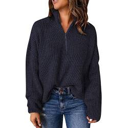 Pullover für Frauen Kint Langarm 1/4 Reißverschluss Pullover Rollkragenpullover für Frauen Baumwollpullover Damen (Black, S) von Generic