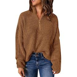 Pullover für Frauen Kint Langarm 1/4 Reißverschluss Pullover Rollkragenpullover für Frauen Baumwollpullover Damen (Brown, L) von Generic