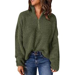 Pullover für Frauen Kint Langarm 1/4 Reißverschluss Pullover Rollkragenpullover für Frauen Baumwollpullover Damen (Green, XXL) von Generic