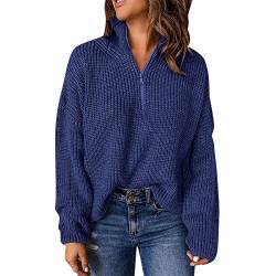 Pullover für Frauen Kint Langarm 1/4 Reißverschluss Pullover Rollkragenpullover für Frauen Baumwollpullover Damen (Navy, M) von Generic