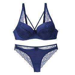 Push-Up-BH-Sets BCDE-Cup-Unterwäsche-Spitze, Nahtloser Tauchbogen, Solide Dessous,Blau,70E von Generic