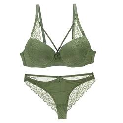 Push-Up-BH-Sets BCDE-Cup-Unterwäsche-Spitze, Nahtloser Tauchbogen, Solide Dessous,Grün,80E von Generic