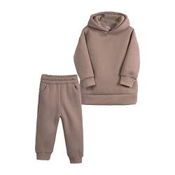 Pyjama 92 Mädchen Baby Mädchen Jungen Herbst Winter Warm Dicke Feste Baumwolle Langarm Fleece Gefüttert Tops Mit Kapuze Hoodie Hosen Sweatshirt Set Kleidung Baby Anzug (Brown, 5-6 Years) von Generic