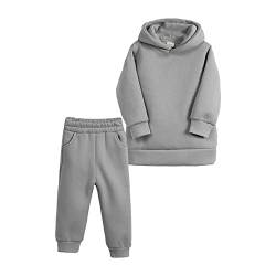 Pyjama 92 Mädchen Baby Mädchen Jungen Herbst Winter Warm Dicke Feste Baumwolle Langarm Fleece Gefüttert Tops Mit Kapuze Hoodie Hosen Sweatshirt Set Kleidung Baby Anzug (G, 1-2 Years) von Generic