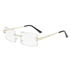 Randlose rechteckige Sonnenbrille Vintage getönte rahmenlose Brille Metallrahmenbrille UV400 quadratische Brille Schutz für von Generic