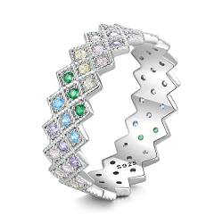 Regenbogen-Ring, Ehering für Damen, vergoldeter Ewigkeitsring mit mehrfarbigem Regenbogen-Edelstein im Smaragdschliff von Generic