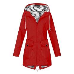 Regenjacke Damen Einfarbig Wasserdichte Softshelljacke Gefüttert mit Gestreift Stanzjacke Atmungsaktive Übergangsjacke Frühling Herbst Leichte Kapuzenjacke Reißverschluss Outdoorjacke S-5XL von Generic