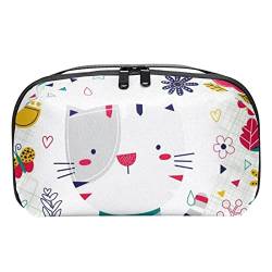 Reise Make up Tasche wasserdichte Kosmetiktasche Kulturbeutel Make up Taschen für Frauen und Mädchen,Karikatur reizende Tierkatzen Schmetterlings Blume von Generic