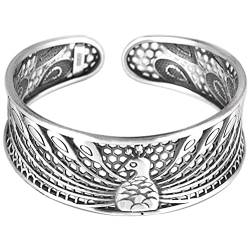 Retro Armreif 999Er Sterling Silber Armreif Breite Pfau Armband Ethno-Stil Ausgehöhltes Silber Armbandpfau von Generic