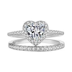 Rhodinierte herzförmige Verlobung Ewigkeit Braut Jubiläum Versprechen Ehering Ring Set von Generic