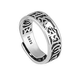Ring aus Sterlingsilber, einfache verstellbare Ringe für Frauen, Ring mit Schriftschnitzerei, chinesisches Schriftzeichen, Schnitzerei, Eheringe, Modeschmuck von Generic