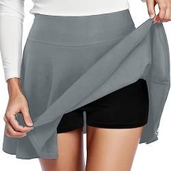 Rock mit Hose Drunter -Tennisrock Damen,Sport Rock mit Shorts Integriert Tennis Rock Frauen Bequem Hosenrock Sommer Minirock Golfrock Workout Running Rock Einfarbig Sommerrock Faltenrock Knielang von Generic