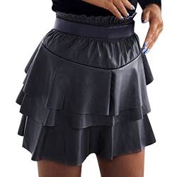 Röcke für Damen Röcke Damen Eng Frauen-Lederröcke mit hoher Taille Minirock A-Linie PU-Mini-Reißverschlussrock Streetwear Figurbetonter Elastischer Bund Minirock Bodycon Sommerrock Enger (XC-Black, S) von Generic