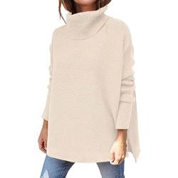 Rollkragenpullover Damen Elegant Einfarbig Strickpullover Winterpullover Bequem Warmer Strick Sweater Rollkragen Lange Ärmel Pullover Sweatshirt Jumper Lose Oberteile Outwear(B Beige,S) von Generic