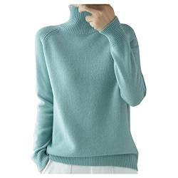 Rollkragenpullover Damen Strickpullover Stretch Pullover in Weich Feinstrick Elegant Stehkragen Strickpulli Langarm Rolli Sweater für Herbst Winter (Mint Green, L) von Generic