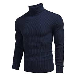 Rollkragenpullover Herren Warmer Winter Slim Fit Strickpullover Pulli Angenehmer Pullover Herren Langarm Herren Rollkragen-Pullover Herren Rolli Strickpullover (Dunkelblau, L) von Generic