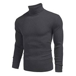 Rollkragenpullover Herren Warmer Winter Slim Fit Strickpullover Pulli Angenehmer Pullover Herren Langarm Herren Rollkragen-Pullover Herren Rolli Strickpullover (Dunkelgrau, M) von Generic