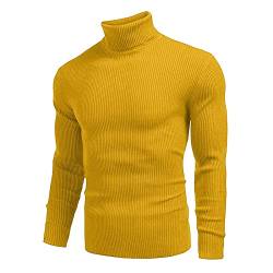 Rollkragenpullover Herren Warmer Winter Slim Fit Strickpullover Pulli Angenehmer Pullover Herren Langarm Herren Rollkragen-Pullover Herren Rolli Strickpullover (Gelb, L) von Generic