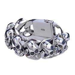 S925 Sterling Silber Armband 26Mm Dark Skull, personalisierte Alternative Sterling Silber Armbänder für Männer und Frauen,Silber,20cm von Generic
