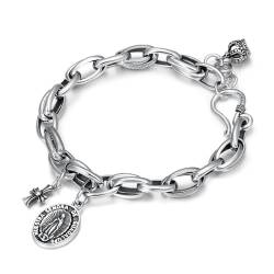 S925 Sterling Silber Heiliges Kreuz Armband, Hip-Hop Temperament Krone Armband für Männer und Frauen,Silber,19cm von Generic