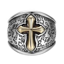 S925 Sterling Silber Herren Kreuzmuster Ring, Gothic Vintage offener verstellbarer christlicher Kreuz Runenring,Silber,9 von Generic