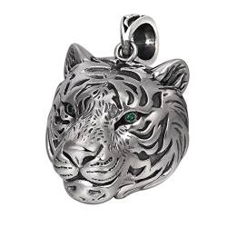 S925 Sterling Silber Herren Tigerkopf Anhänger, Gothic Vintage Tigerkopf Anhänger Halskette, Silber, Anhänger + Kette 50cm von Generic