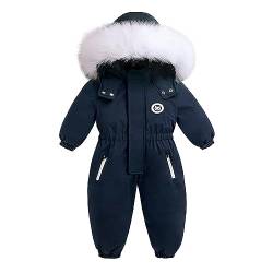 Säuglingsjungen-Mädchen-Winter-verdickter Kapuzen-Overall-Schneeanzug-Kleinkind-winddichter warmer Bodysuit-Outwear-Schnee-Abnutzung Jeansjacke für Babys (Navy, 6-12 Months) von Generic