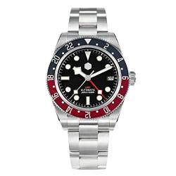 San Martin SN0109G Herren Luxus NH34 GMT Armbanduhr, bidirektionale Aluminium-Lünette, automatische mechanische Uhren, Saphirglas, Schwarz, Classic von Generic