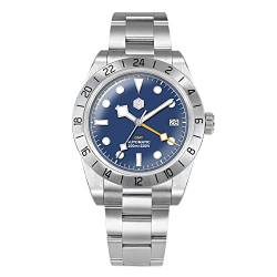 San Martin SN054G-3 NH34 39mm BB Farbe Zifferblatt Männer GMT Uhr Saphirglas Business Automatische Mechanische Armbanduhren, Blau, Mechanisch von Generic