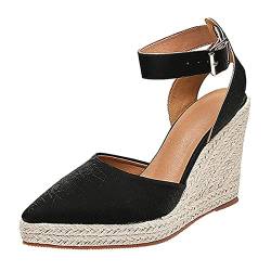 Sandalen Damen, Sandaletten Damen Geschlossene Keilsandalen mit Schnalle Espadrilles Sandalen Fesselriemen Plateau Wedge Schuhe Cap Toe Espandrillos Sommer Slingback Sandale Freizeitschuhe von Generic