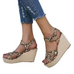 Sandalen Damen,Sandalen Damen Sommer Plateau Wedge Sandaletten mit Schnalle Schlange Keilsandalen Peep Toe Riemchensandalen Slingback Sandale Atmungsaktive Freizeitschuhe Damenschuhe von Generic