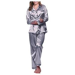 Satin Damen Schlafanzug mit Knopfleiste Langarm Nachtwäsche Pyjamas Set Zweiteiliger Nachtwäsche Hausanzug Loungewear von Generic