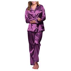 Satin Damen Schlafanzug mit Knopfleiste Langarm Nachtwäsche Pyjamas Set Zweiteiliger Nachtwäsche Hausanzug von Generic