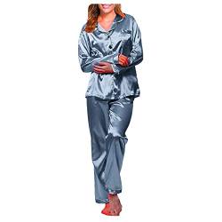 Satin Damen Schlafanzug mit Knopfleiste Langarm Nachtwäsche Pyjamas Set Zweiteiliger Nachtwäsche Hausanzug von Generic