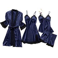 Schlafanzug Damen Pyjama Set 4PCS Nachtwäsche Dessous Set Sexy Spitze Negligee Babydoll NegligeesKostüm Lingerie Nachthemd Schlafanzüge von Generic